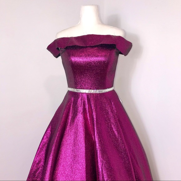 Mac Duggal off shoulder raspberry gown prom - Picture 10 of 15